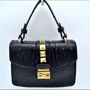 Studded Croc Embossed Messenger Satchel Bag